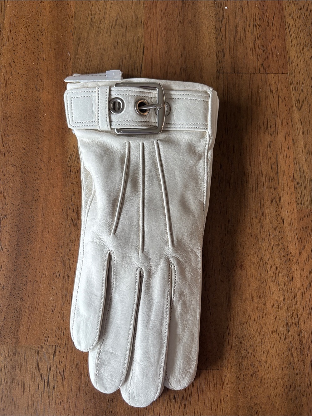 Coach White Leather Gloves with Buckle Strap